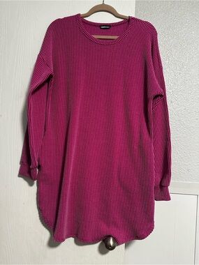 Magenta Ribbed Long Sleeve Tunic Dress Medium
